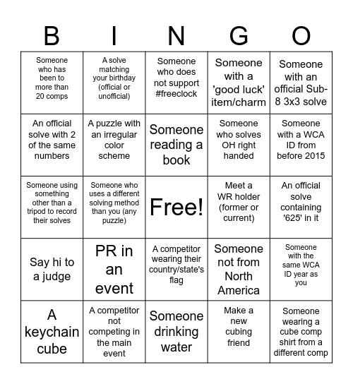 Cube Comp Bingo Card