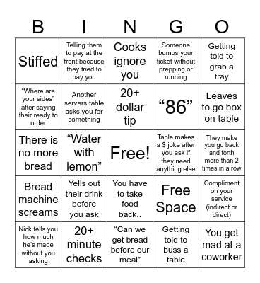 Cracker Barrel Bingo Card