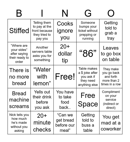 Cracker Barrel Bingo Card