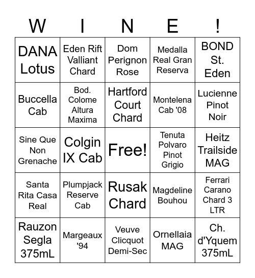 WINE BINGO Card