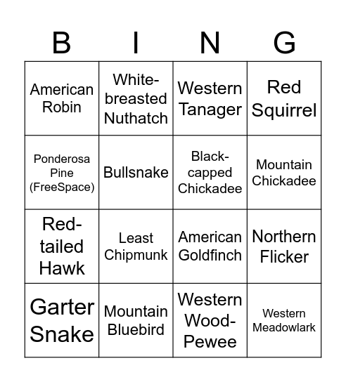 Species Bingo Card