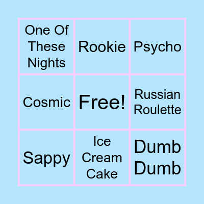 Bingo in Red & Velvet Bingo Card