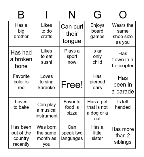 Find Someone Who? Bingo Card