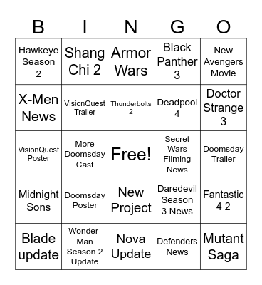 Marvel SDCC 2026 Bingo Card