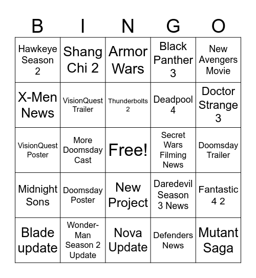 Marvel SDCC 2026 Bingo Card
