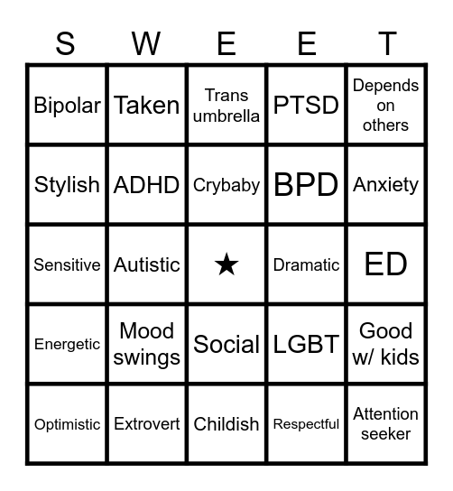 Sawyer Bingo Card