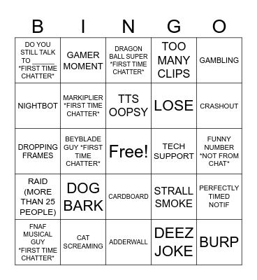 NWTB Stream Bingo Card