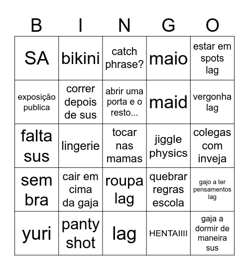hentai soft Bingo Card