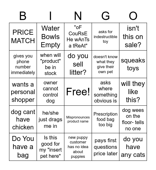 PETBARN BINGO Card