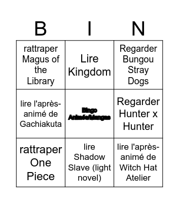 Bingo Été 2026 - Animés/Mangas Bingo Card