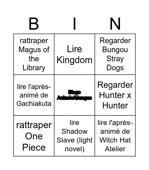 Bingo Été 2026 - Animés/Mangas Bingo Card