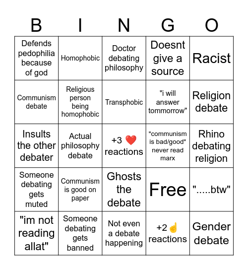 Debate bingo Card
