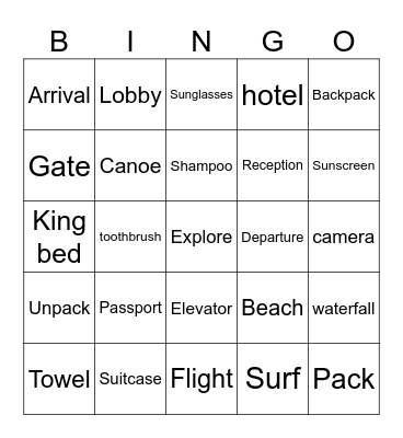 Travel Bingo Card