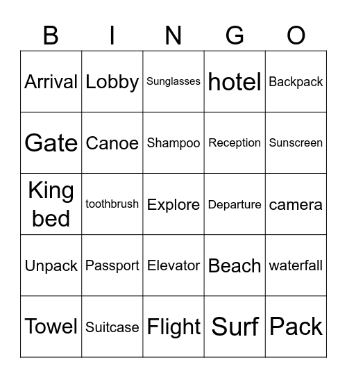 Travel Bingo Card