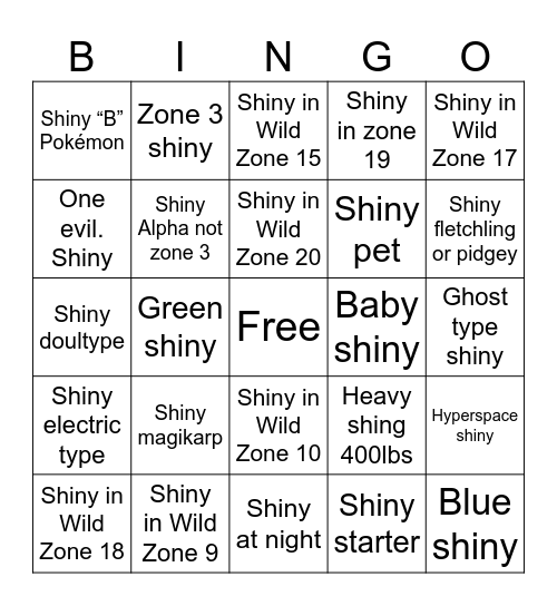 POKÉMON LEGENDS: Z-A SHINY BINGO Card