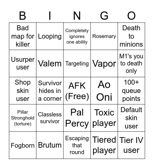 Pillar Chase 2 Bingo Card