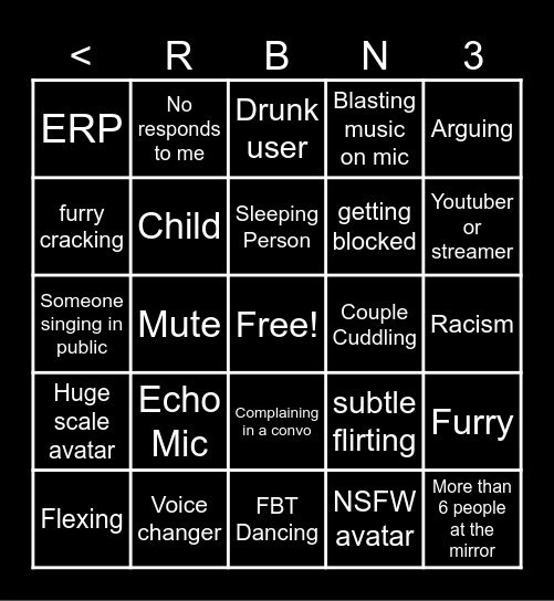 VrChat RBN Bingo Card
