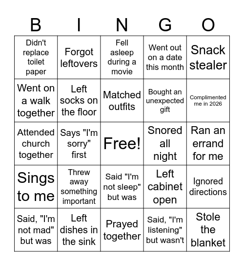 Couples Bingo Card