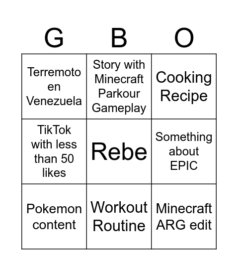 Gabo TikTok Bingo Card