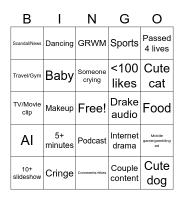 TikTok FYP Bingo Card