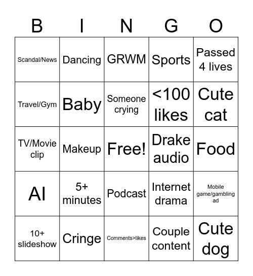 TikTok FYP Bingo Card