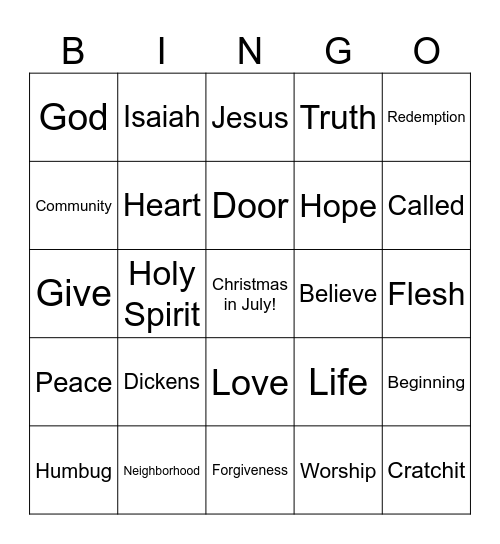 The Word Became Flesh Bingo Card