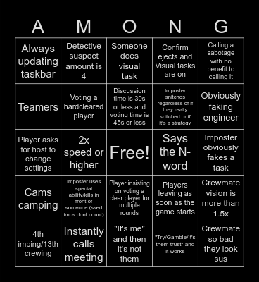 Among Us Bingo v3 Bingo Card