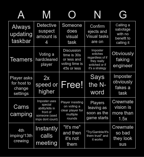 Among Us Bingo v3 Bingo Card