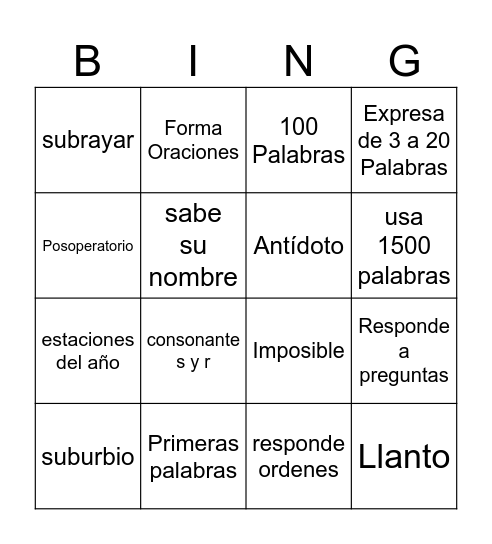 Desarrollo Humano Bingo Card