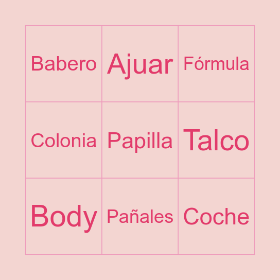 Baby Shower Maite Bingo Card