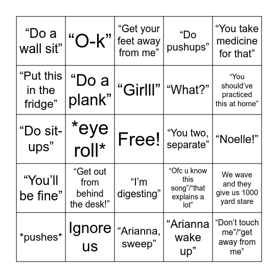 RyAnne & Sofia Bingo Card