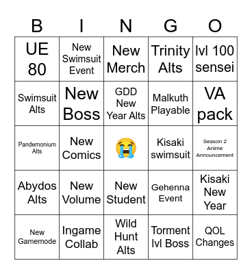 Blue Archive JP 5.5 Anniversary Stream Bingo Card