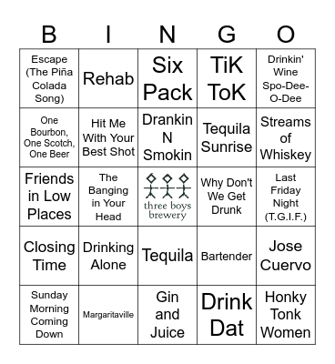 Beers, Bars and Booze Bingo Card