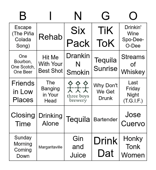Beers, Bars and Booze Bingo Card