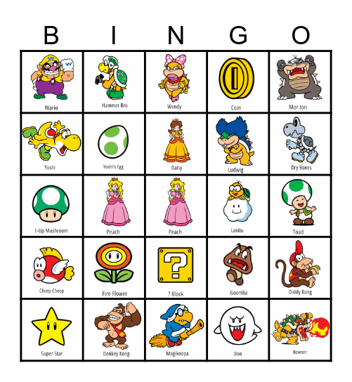 SUPER Mario Bros Bingo Card