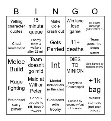 George Deadlock Bingo Card