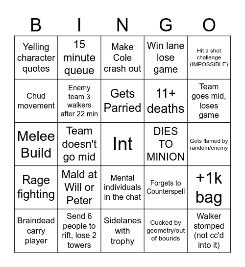 George Deadlock Bingo Card