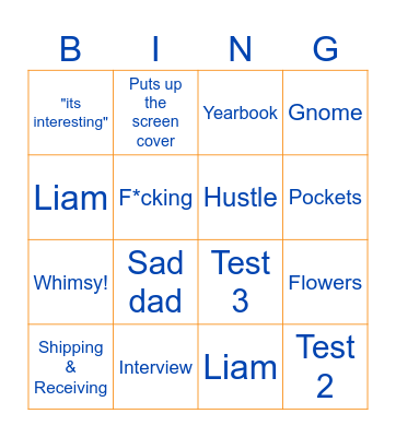 Whimsy Test Bingo Card