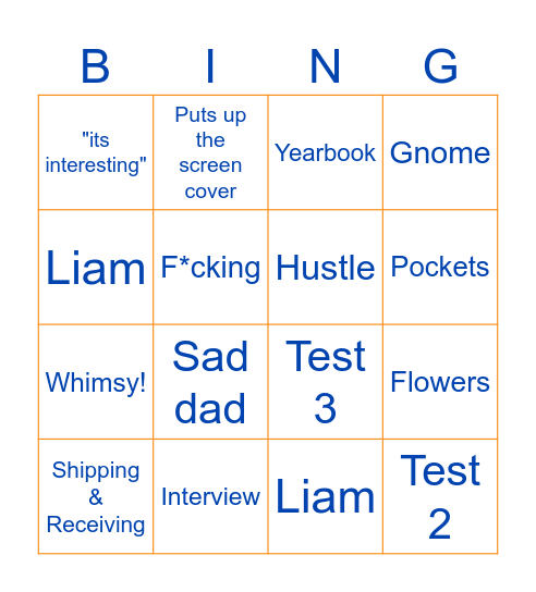 Whimsy Test Bingo Card