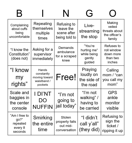 Bodycam Bingo Card