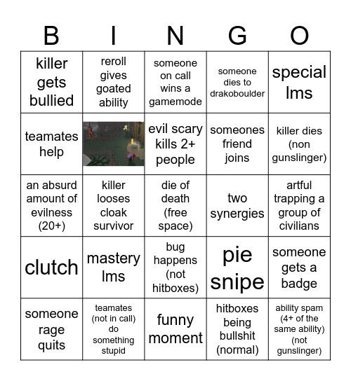 die of death bingo Card