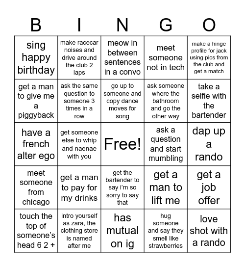 zara!!! Bingo Card