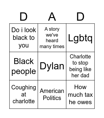 Dads Favourites Bingo Card