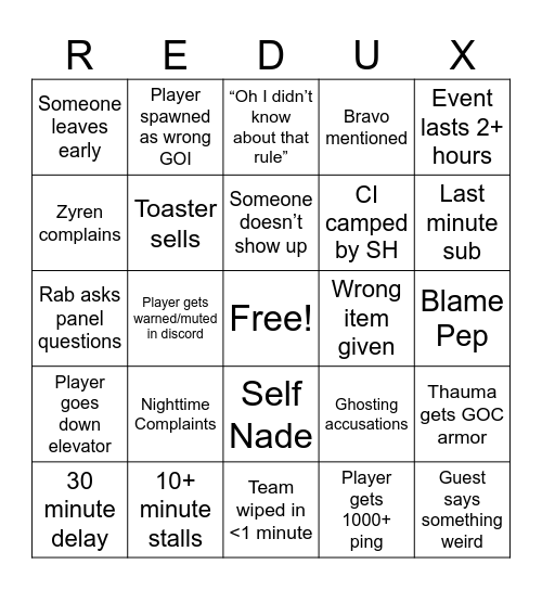 Rab Tournament Bingo Card