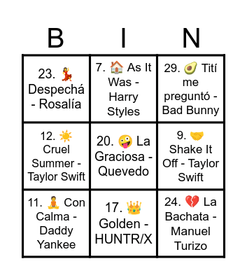 Bingo Musical Verano'26 Bingo Card
