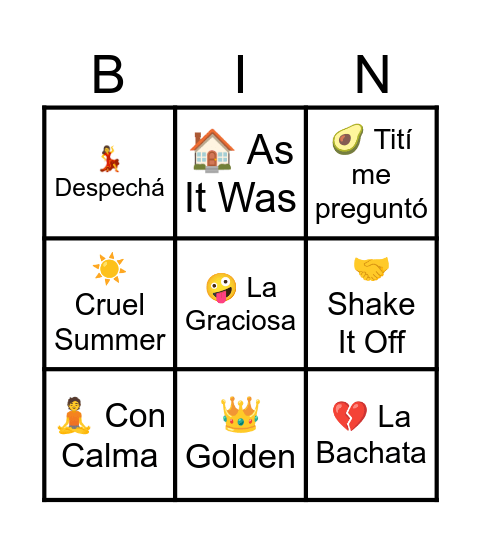 Bingo Musical Verano'26 Bingo Card