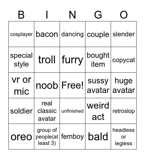 Roblox Cac Bingo Card