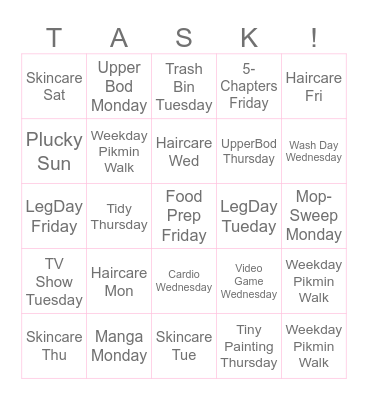 ADHD Task Bingo Card
