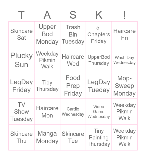 ADHD Task Bingo Card