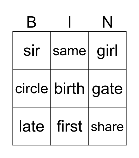 Untitled Bingo Card